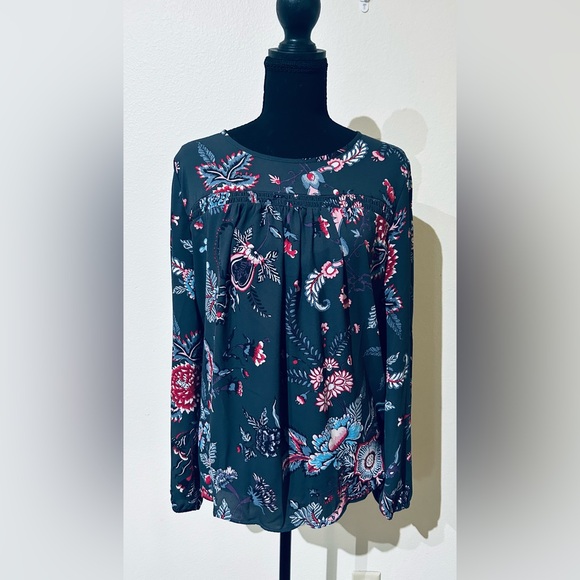 LOFT Tops - LOFT Dark Floral Blouse with Long Sleeves